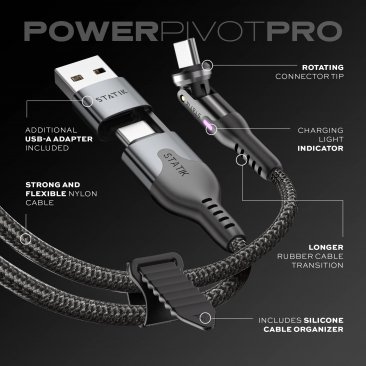Statik Power Pivot Pro USB-C to USB-C + USB-A Adapter Charging Cable (2 Meters)