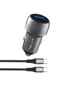 TELUX PowerGo PD38-C 2-Port USB-C and USB-A 20W Fast Car Charger (38W Total Output) with USB-C Cable