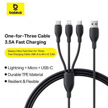 Baseus Ultra Fast 1-for-3 3.5A USB Charging Cable(1.3 Meters)