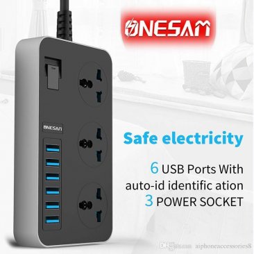 Onesam OS-T09 3000W Power Extension ( 6 USB Ports with Auto-ID Identification and 3 USB Power Sockets)