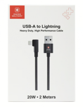 Swiss Military USB-A to Lightning Heavy Duty, High Performance 20W Charging Cable (2 Meters)